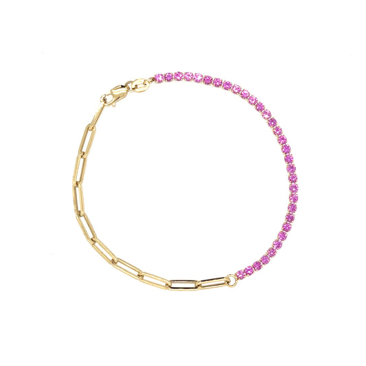 Paperclip Link Bracelet with Pink Sapphire