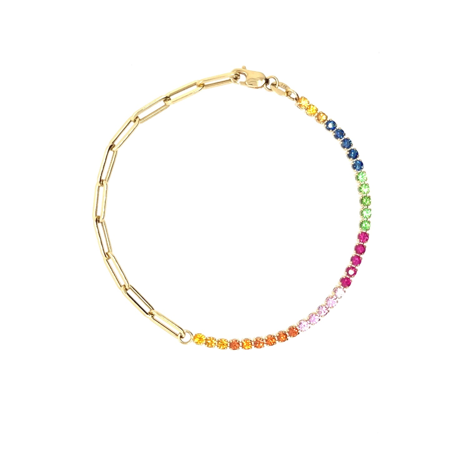 Paperclip Link Bracelet with Muticolor Sapphires