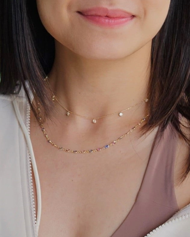 Melody Station Necklace with Pink & Blue Sapphires (convertible)