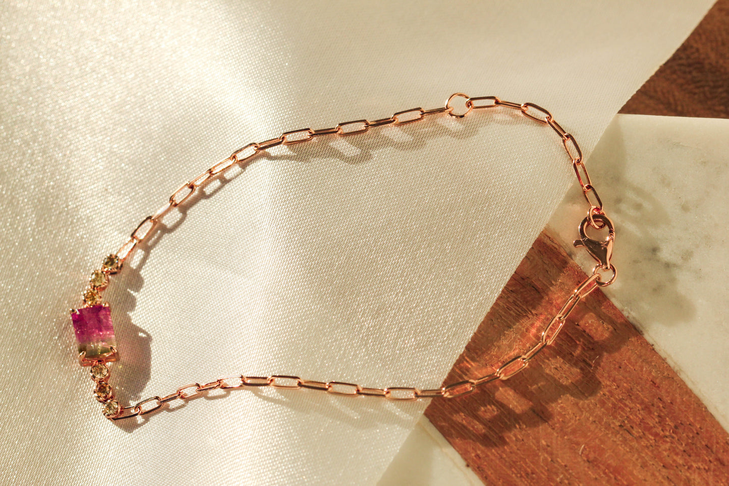 Watermelon Tourmaline & Diamond Paperclip Link Bracelet (1.08ctw)