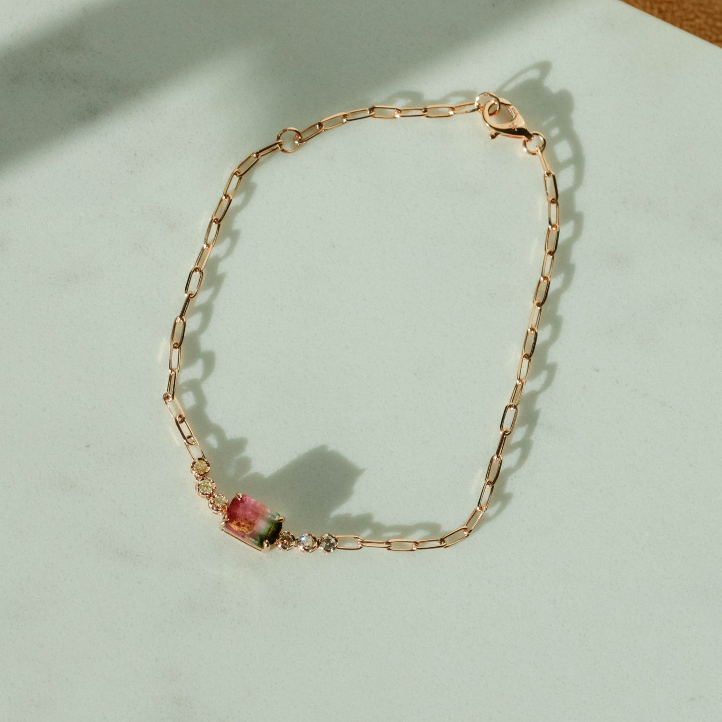Watermelon Tourmaline & Diamond Paperclip Link Bracelet (1.16ctw)