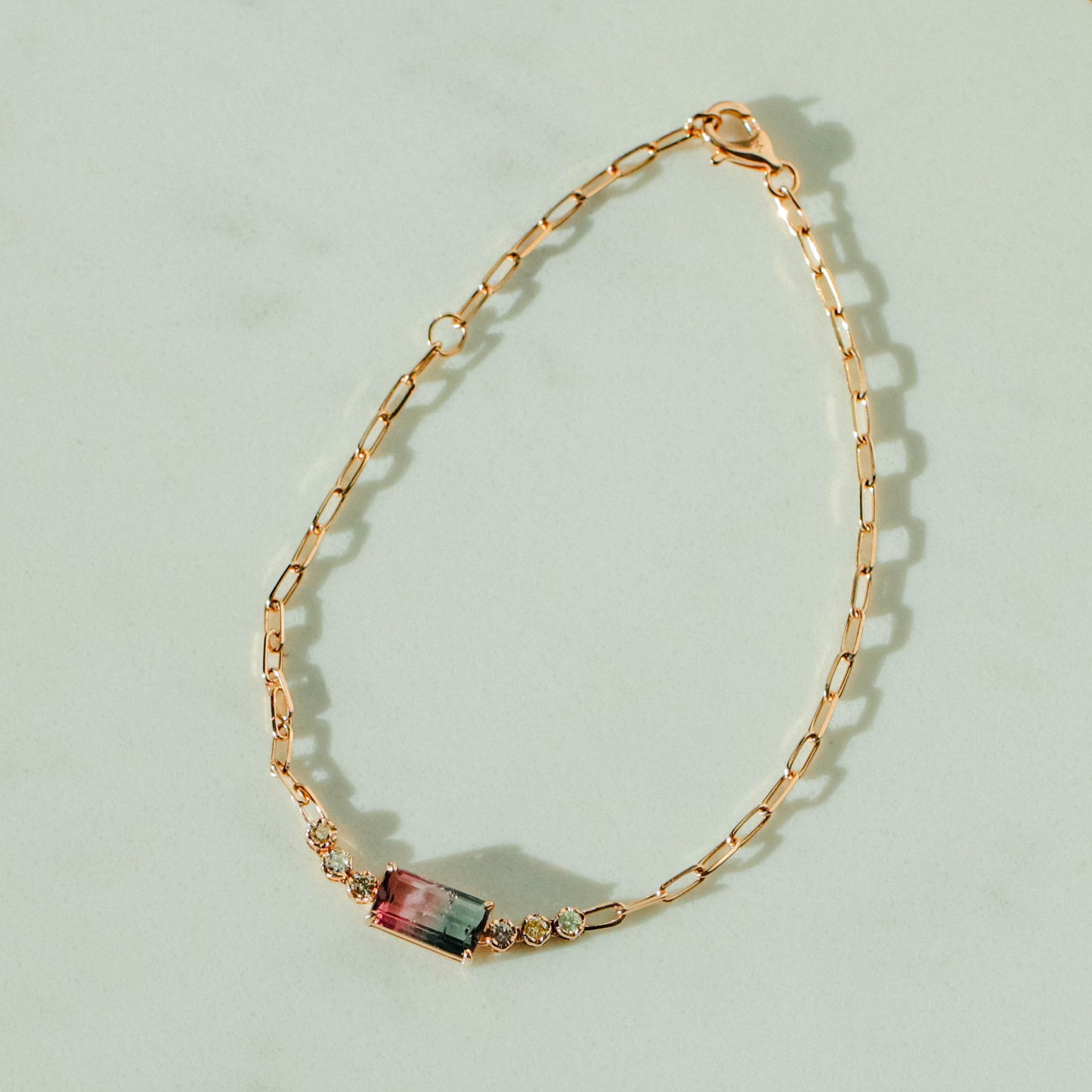 Watermelon Tourmaline & Diamond Paperclip Link Bracelet (1.16ctw)