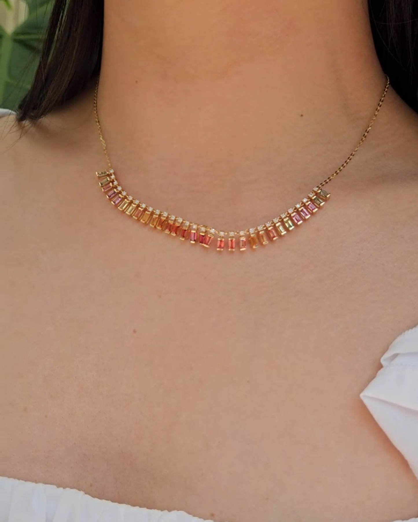18K Multicolor Sapphire & Diamond Cascade Necklace