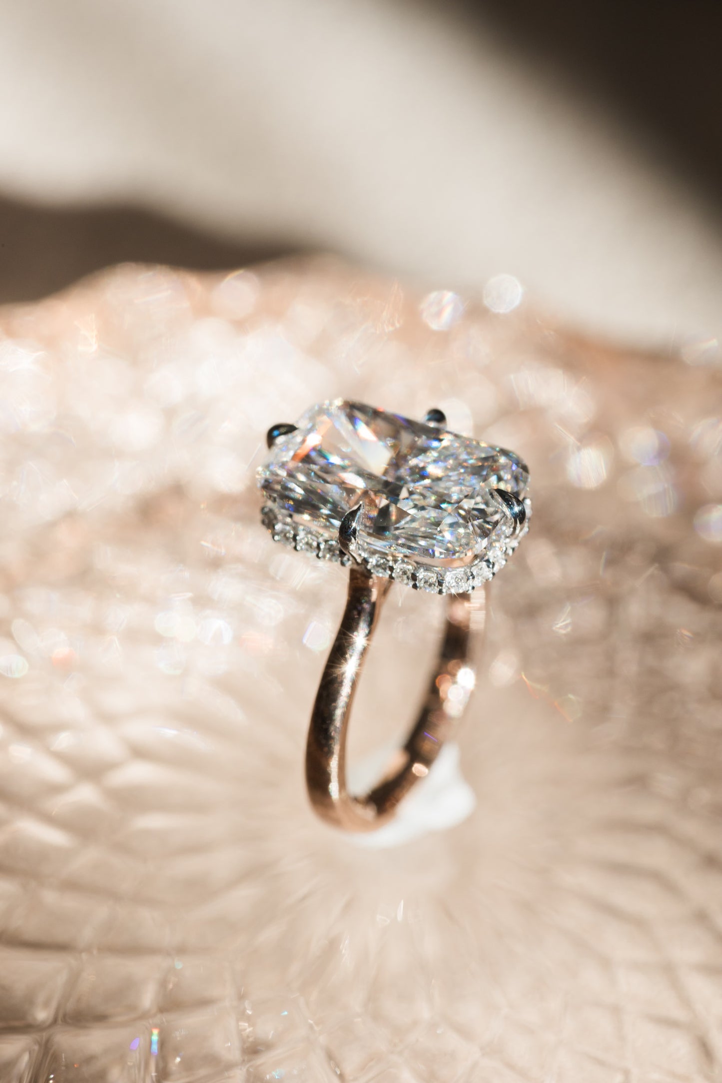 Cushion Diamond Hidden Halo Solitaire Compass Engagement Ring
