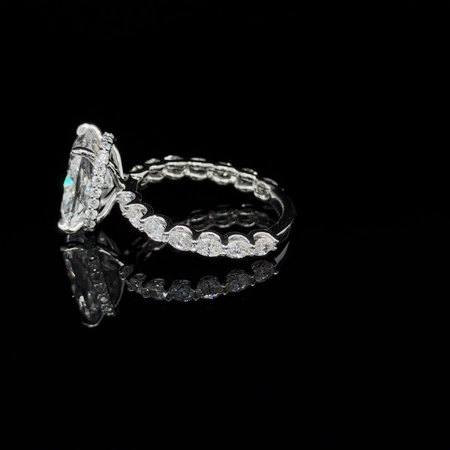Oval East West Band and Hidden Halo Engagement Ring