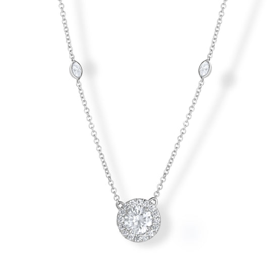 Diamond Halo Pendant with Marquise Diamond Necklace