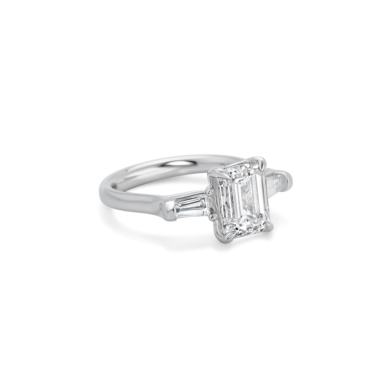 Emerald Cut Three Stone Diamond Engagement Ring