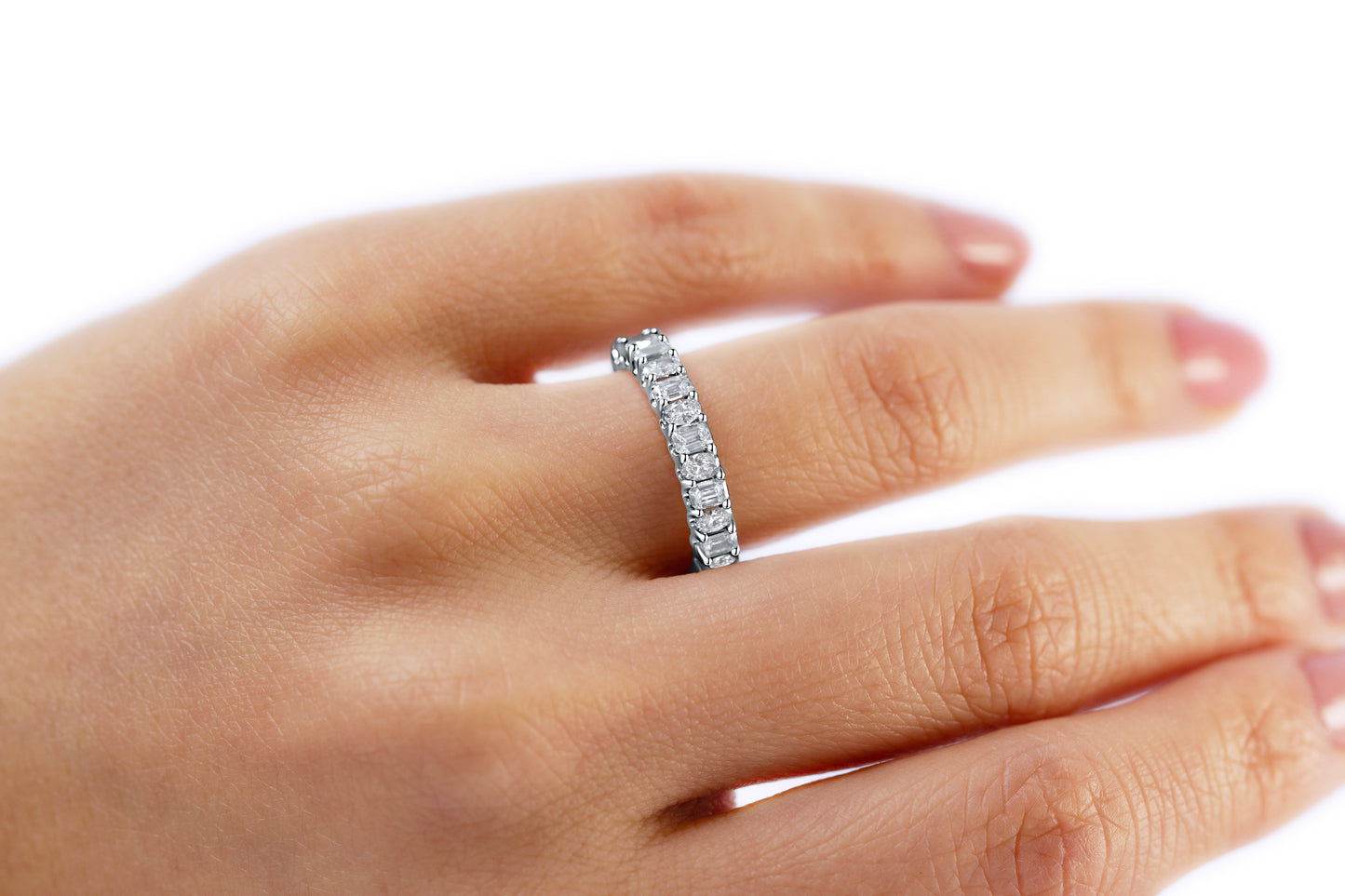 Emerald and Oval Diamond Eternity Band