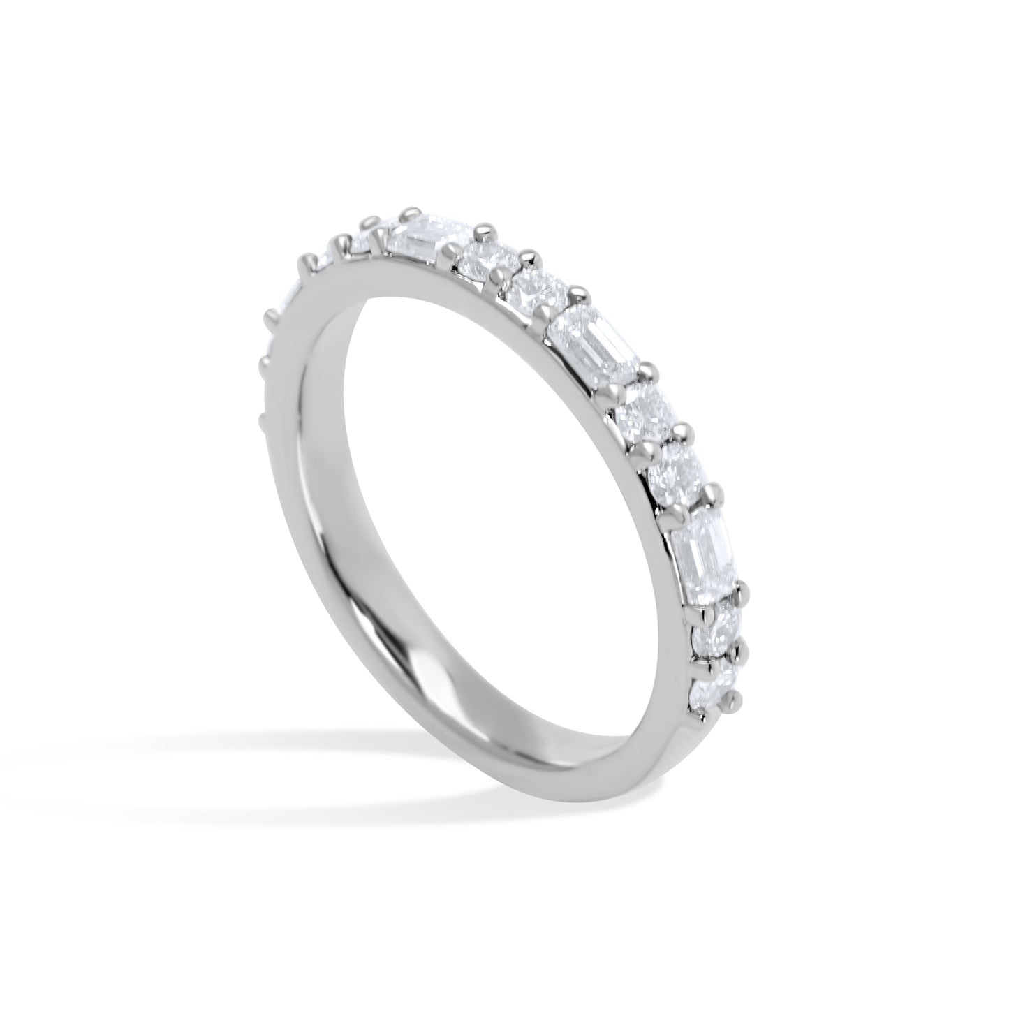 Emerald and Round Diamond Alternating Band