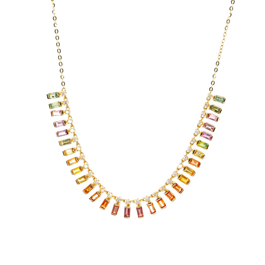 18K Multicolor Sapphire & Diamond Cascade Necklace