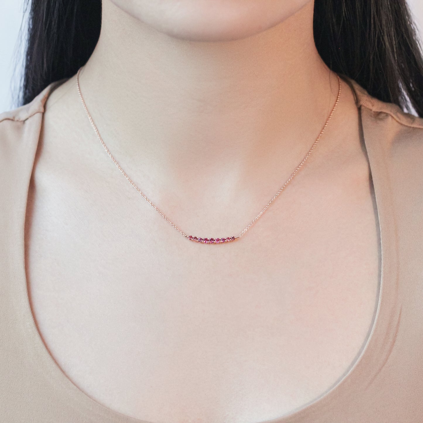 Crescent Necklace, Mini, with Spinel in Rose Gold