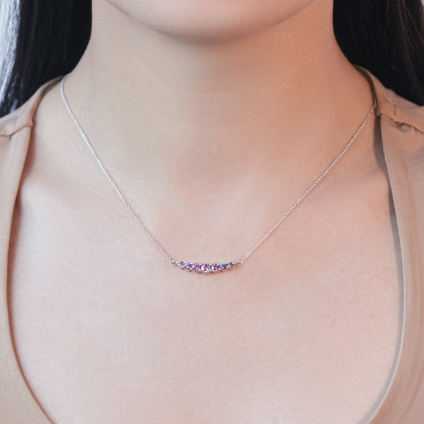 Crescent 7 Violet Rose Sapphire Necklace