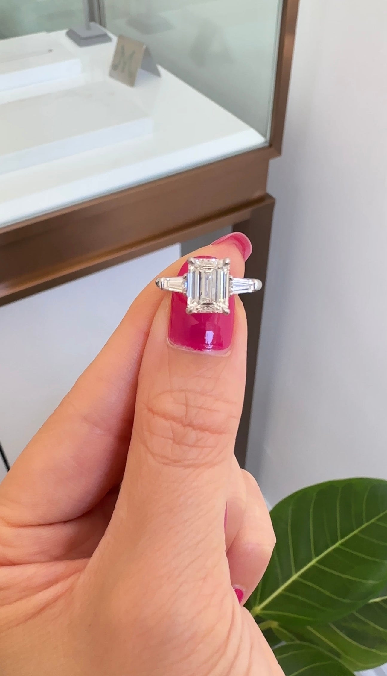 Emerald Cut Three Stone Diamond Engagement Ring
