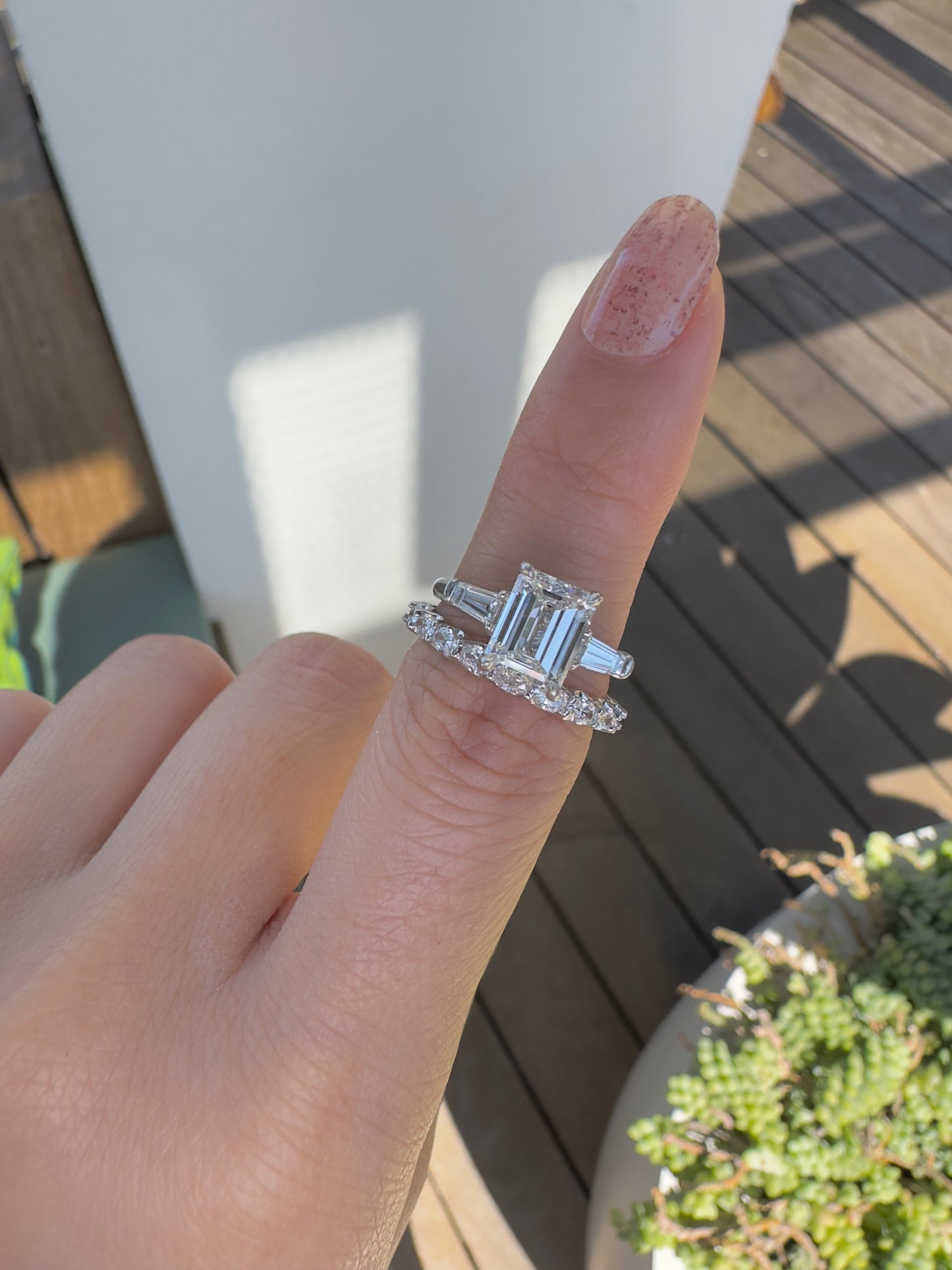 Emerald Cut Three Stone Diamond Engagement Ring