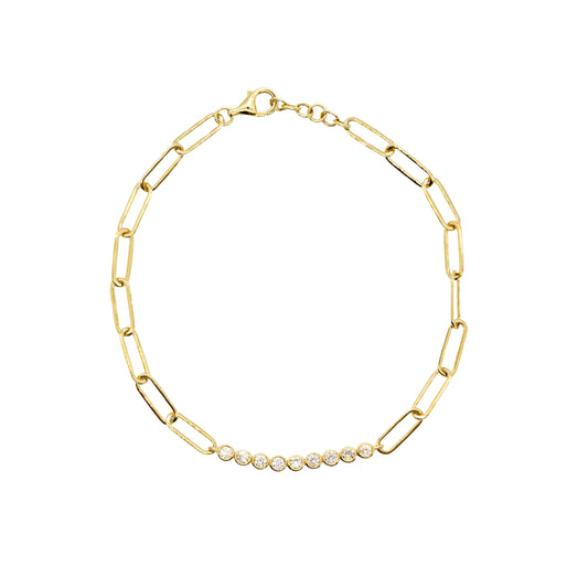 Diamond Bezel Paperclip Link Bracelet