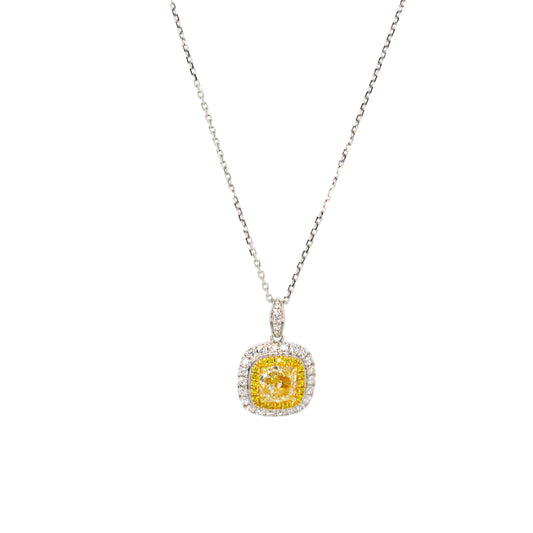 1.01ct Fancy Yellow Diamond Halo Pendant Necklace
