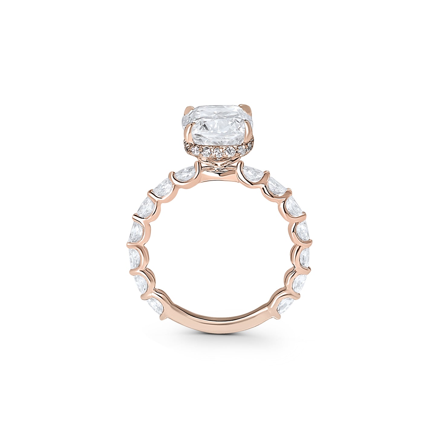 Oval East West Band and Hidden Halo Engagement Ring