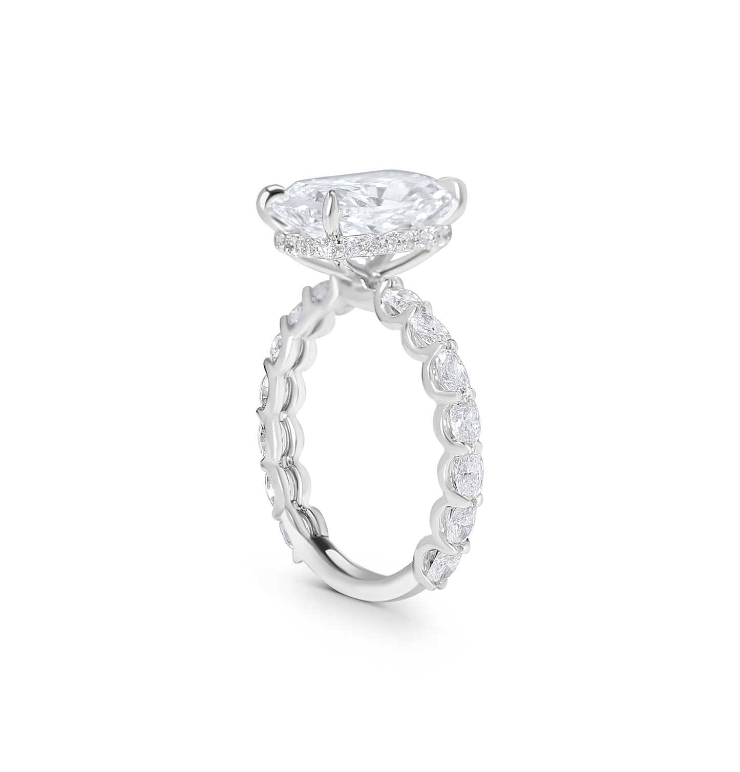 Oval East West Band and Hidden Halo Engagement Ring
