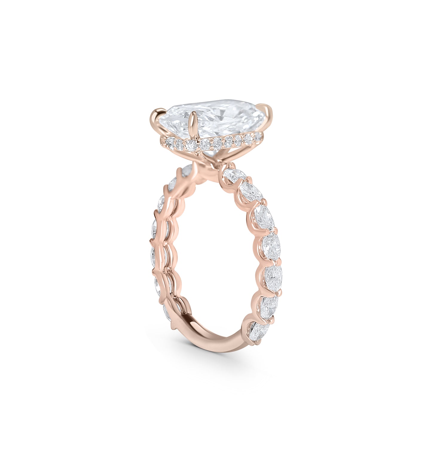 Oval East West Band and Hidden Halo Engagement Ring