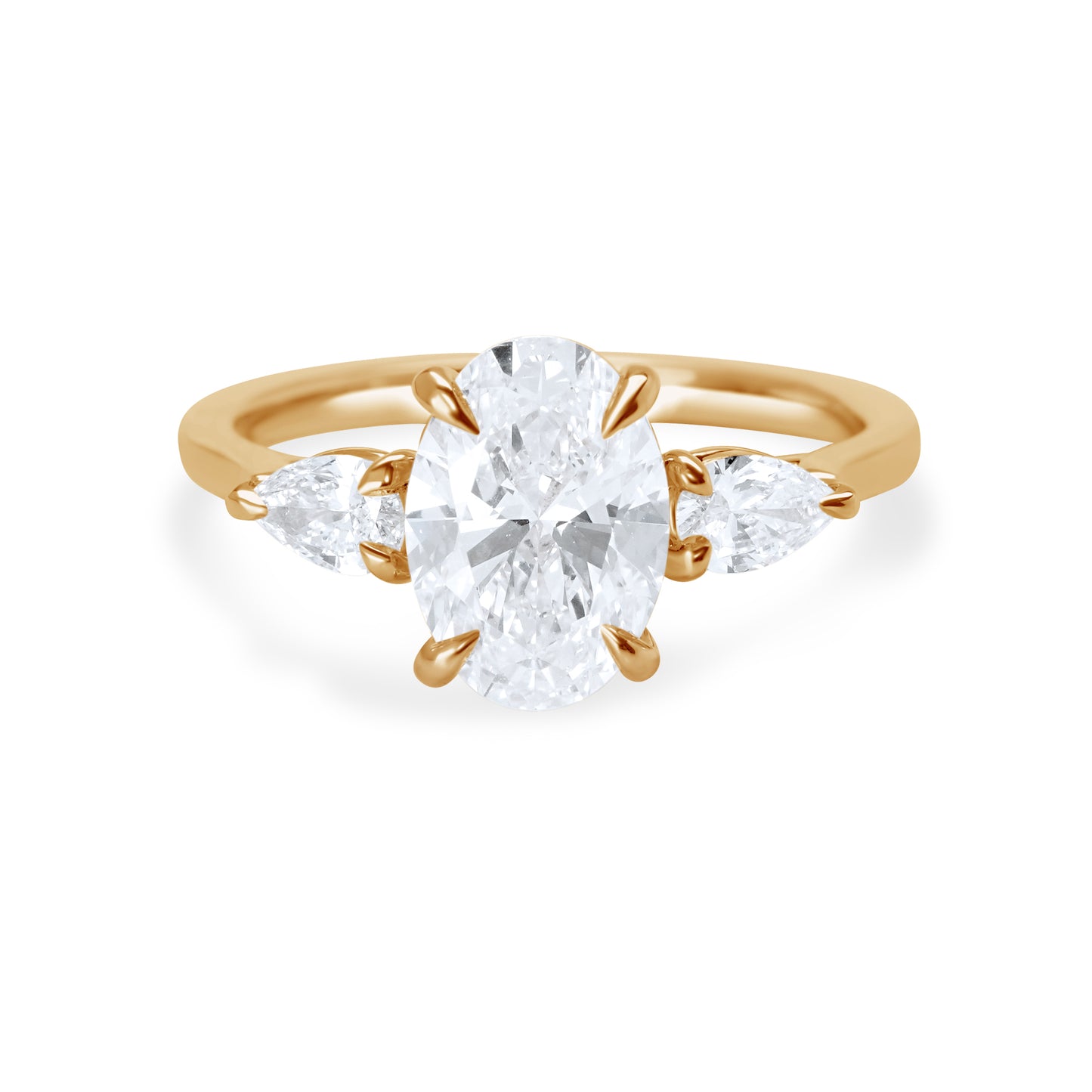 Oval and Pear Diamond Three Stone Diamond Engagement Ring