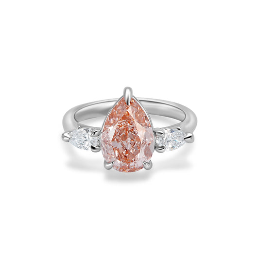 Pink Pear Diamond Three Stone Diamond Engagement Ring