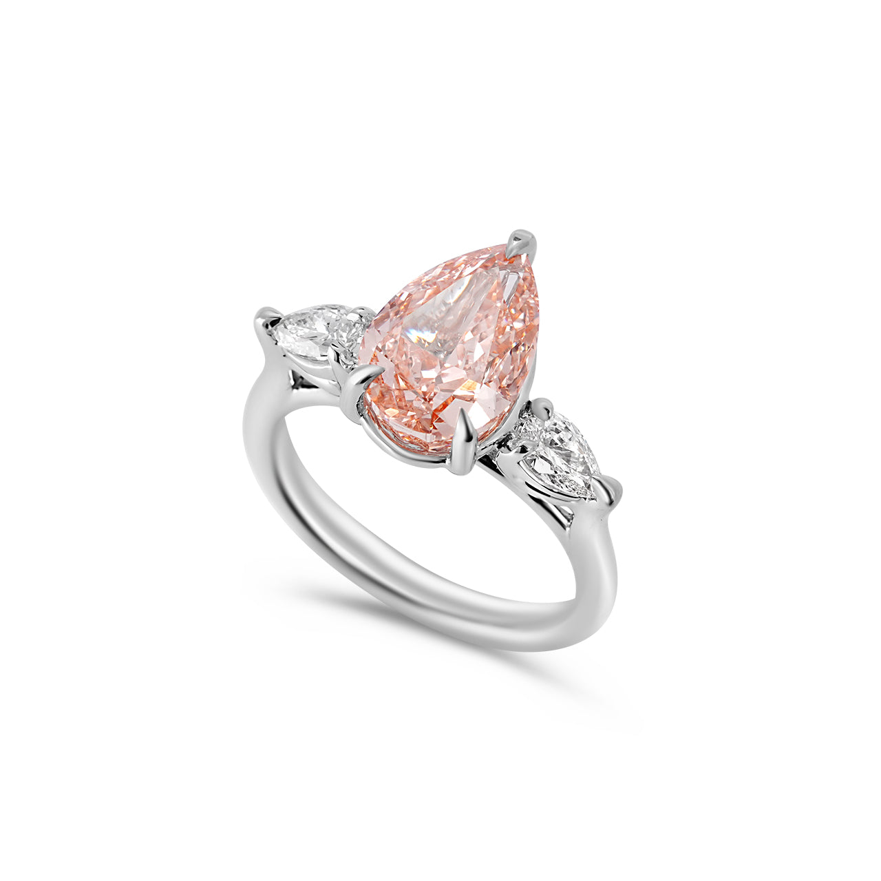 Pink Pear Diamond Three Stone Diamond Engagement Ring