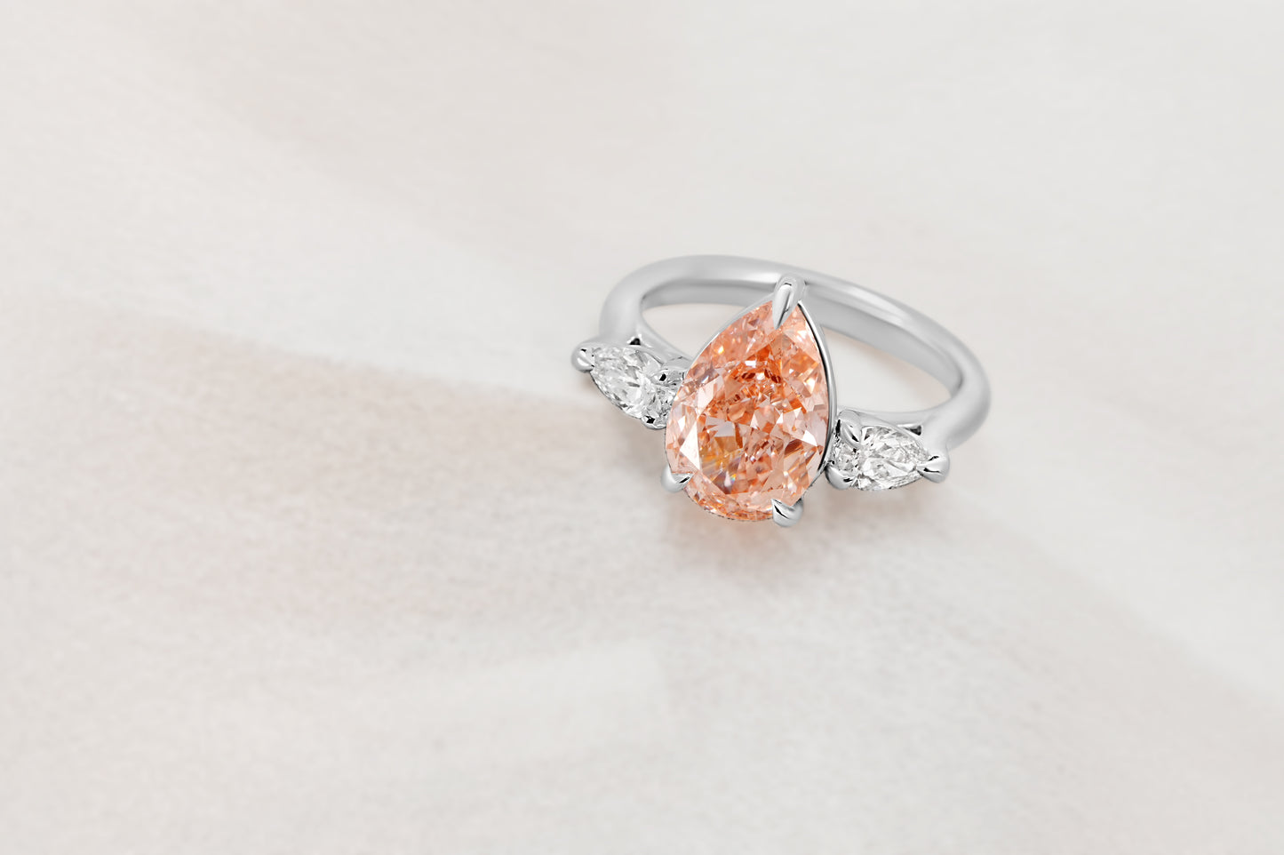 Pink Pear Diamond Three Stone Diamond Engagement Ring
