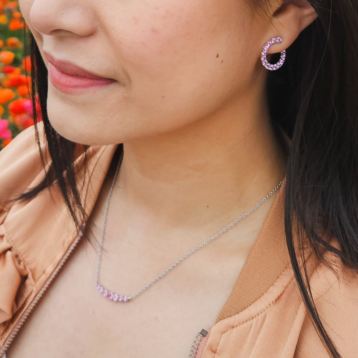 Crescent 7 Violet Rose Sapphire Necklace