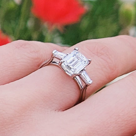 Emerald Cut Three Stone Diamond Engagement Ring