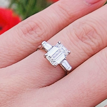 Emerald Cut Three Stone Diamond Engagement Ring