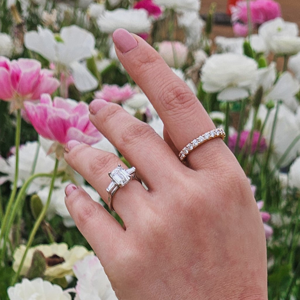 Emerald Cut Three Stone Diamond Engagement Ring