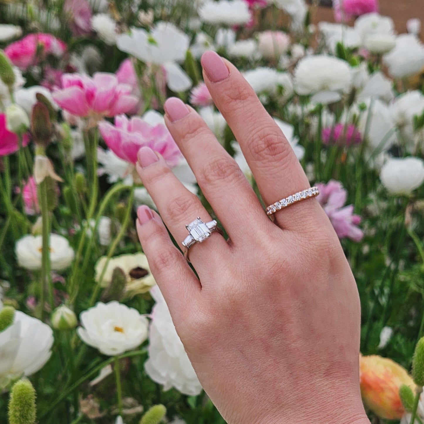 Emerald Cut Three Stone Diamond Engagement Ring