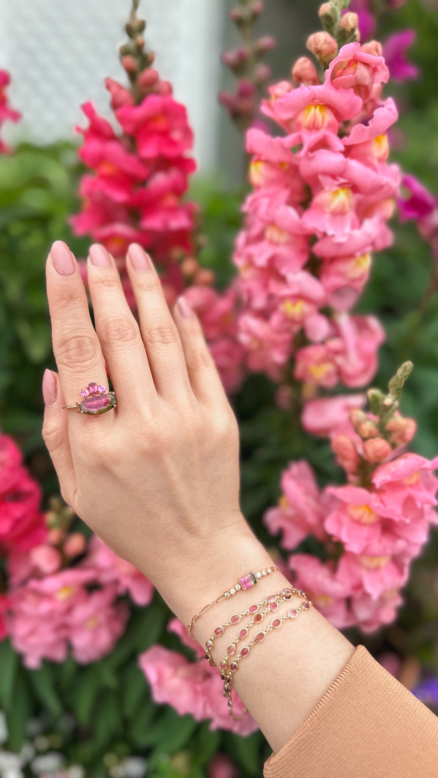 Watermelon Tourmaline & Diamond Paperclip Link Bracelet (1.08ctw)