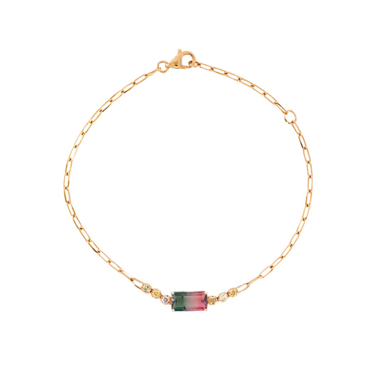 Watermelon Tourmaline & Diamond Paperclip Link Bracelet (1.16ctw)