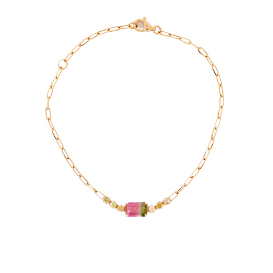 Watermelon Tourmaline & Diamond Paperclip Link Bracelet (1.08ctw)