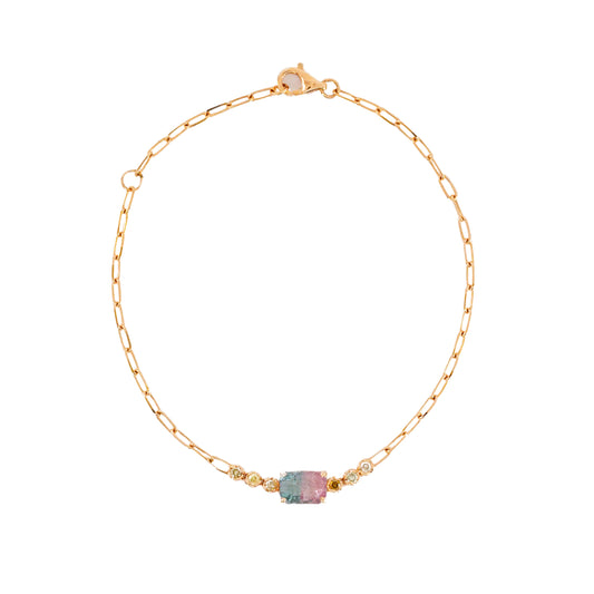 Watermelon Tourmaline & Diamond Paperclip Link Bracelet (1.09ctw)