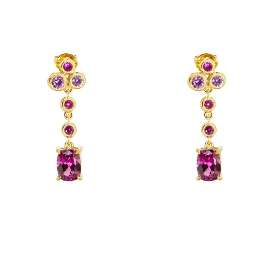 Rhodolite Garnet, Sapphire, and Spinel Drop Earrings