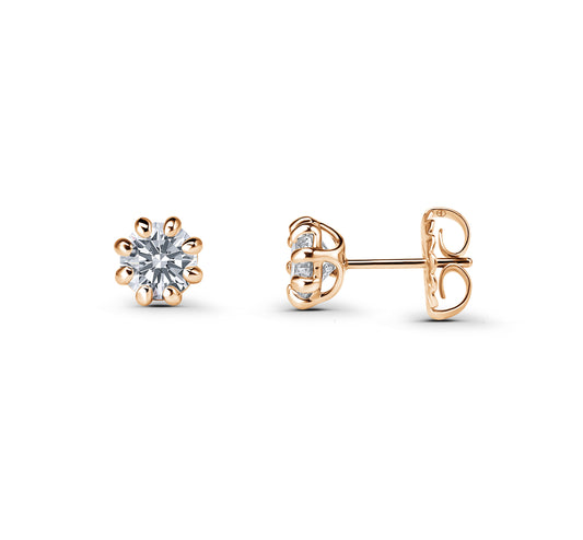 Diamond Solitaire Stud Earrings Floral Basket