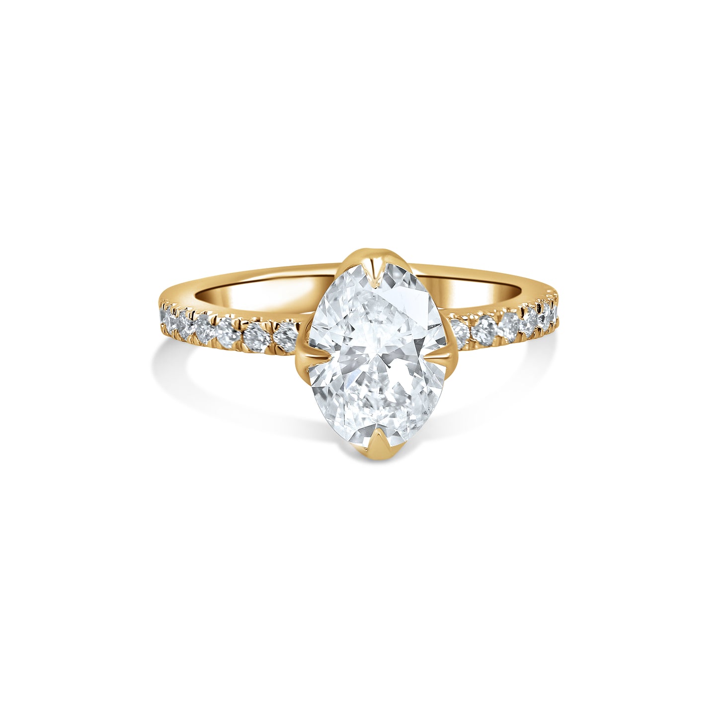 Tulip Pave Engagement Ring with Compass Prongs