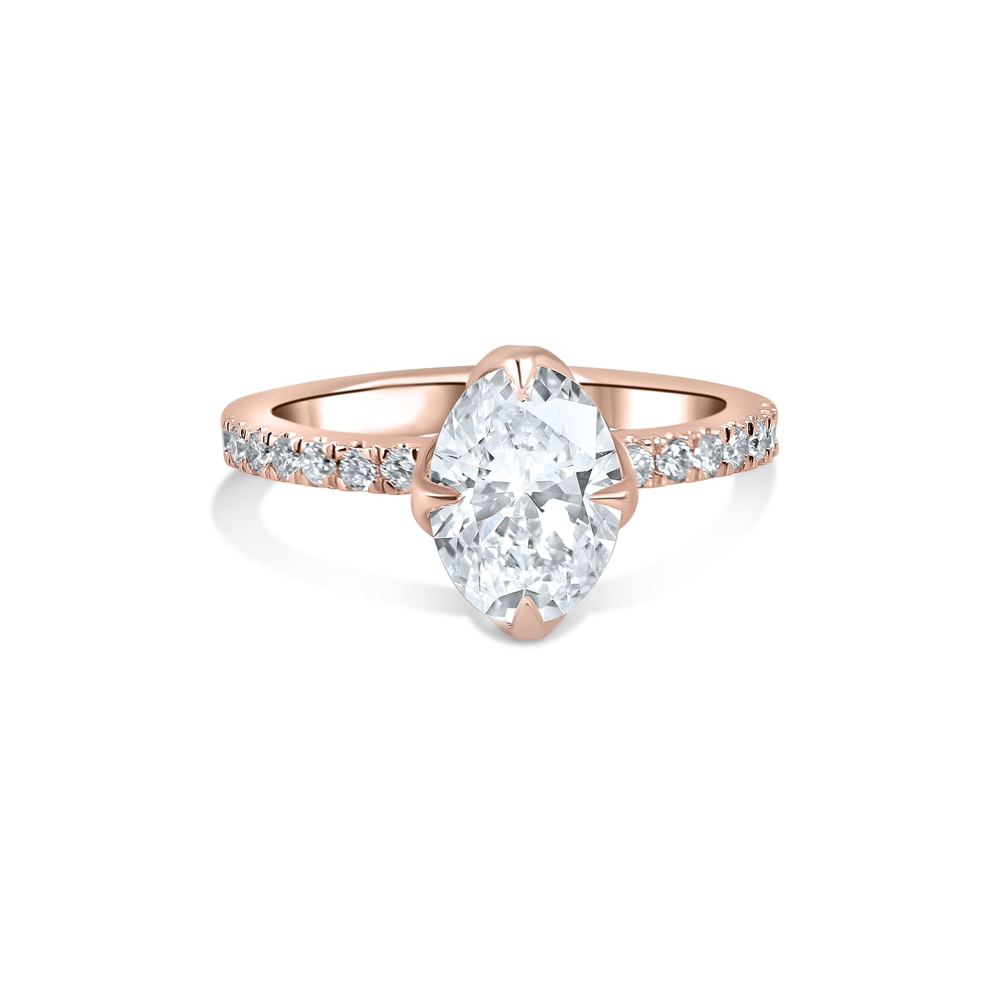 Tulip Pave Engagement Ring with Compass Prongs