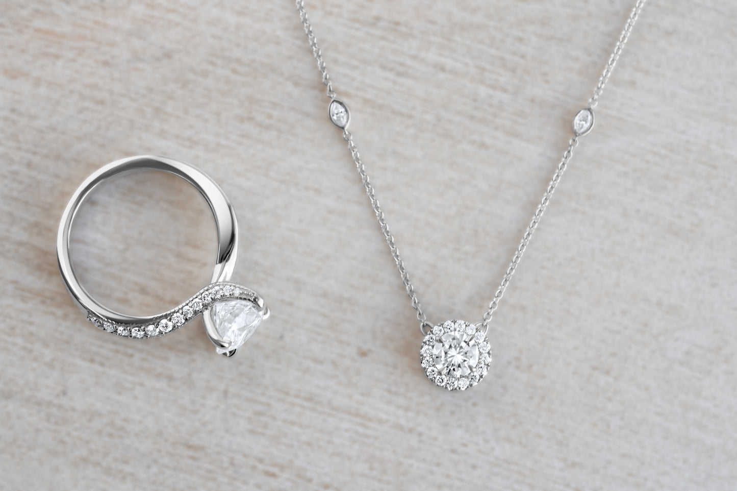 Diamond Halo Pendant with Marquise Diamond Necklace