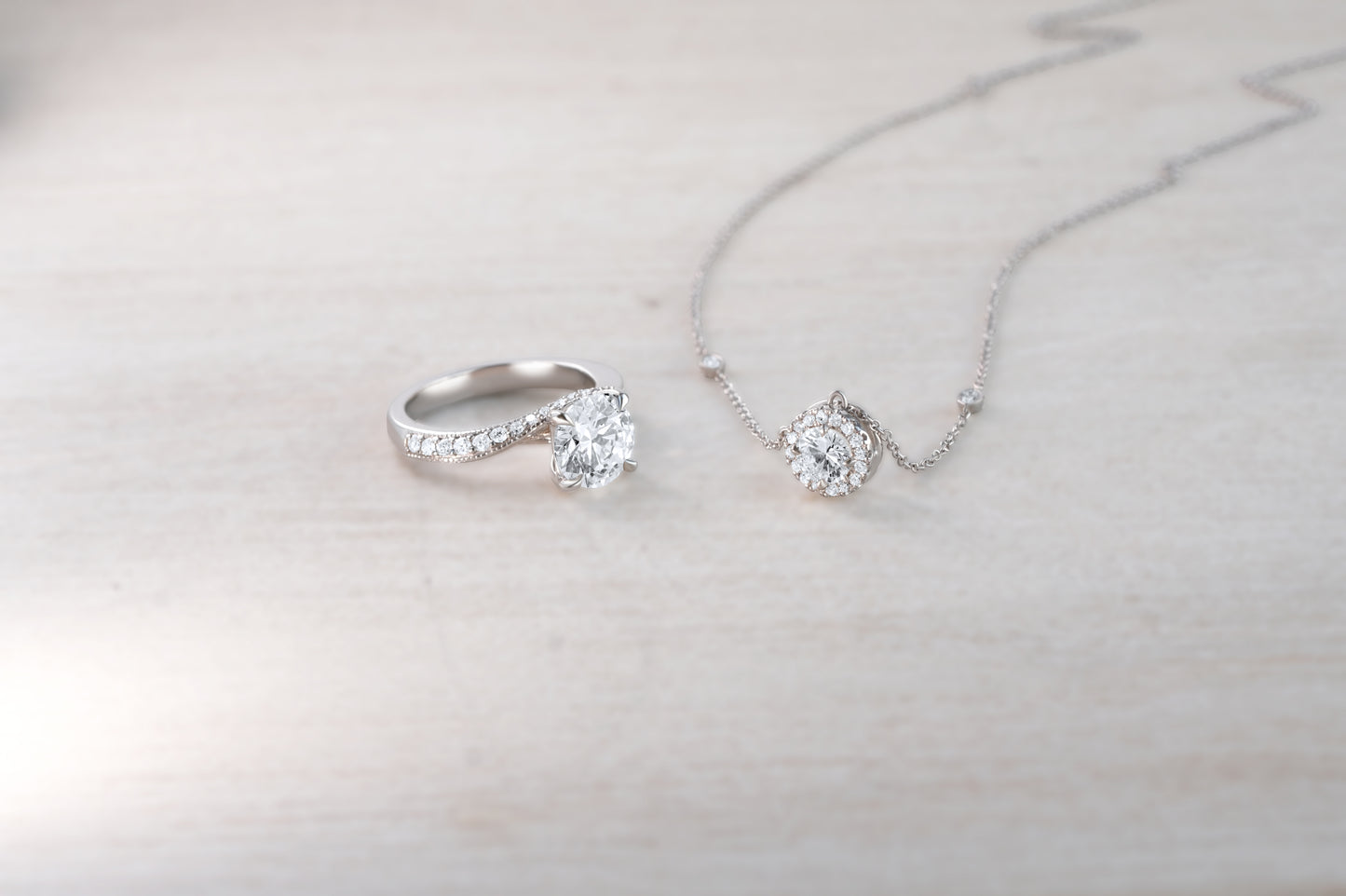 Diamond Halo Pendant with Marquise Diamond Necklace