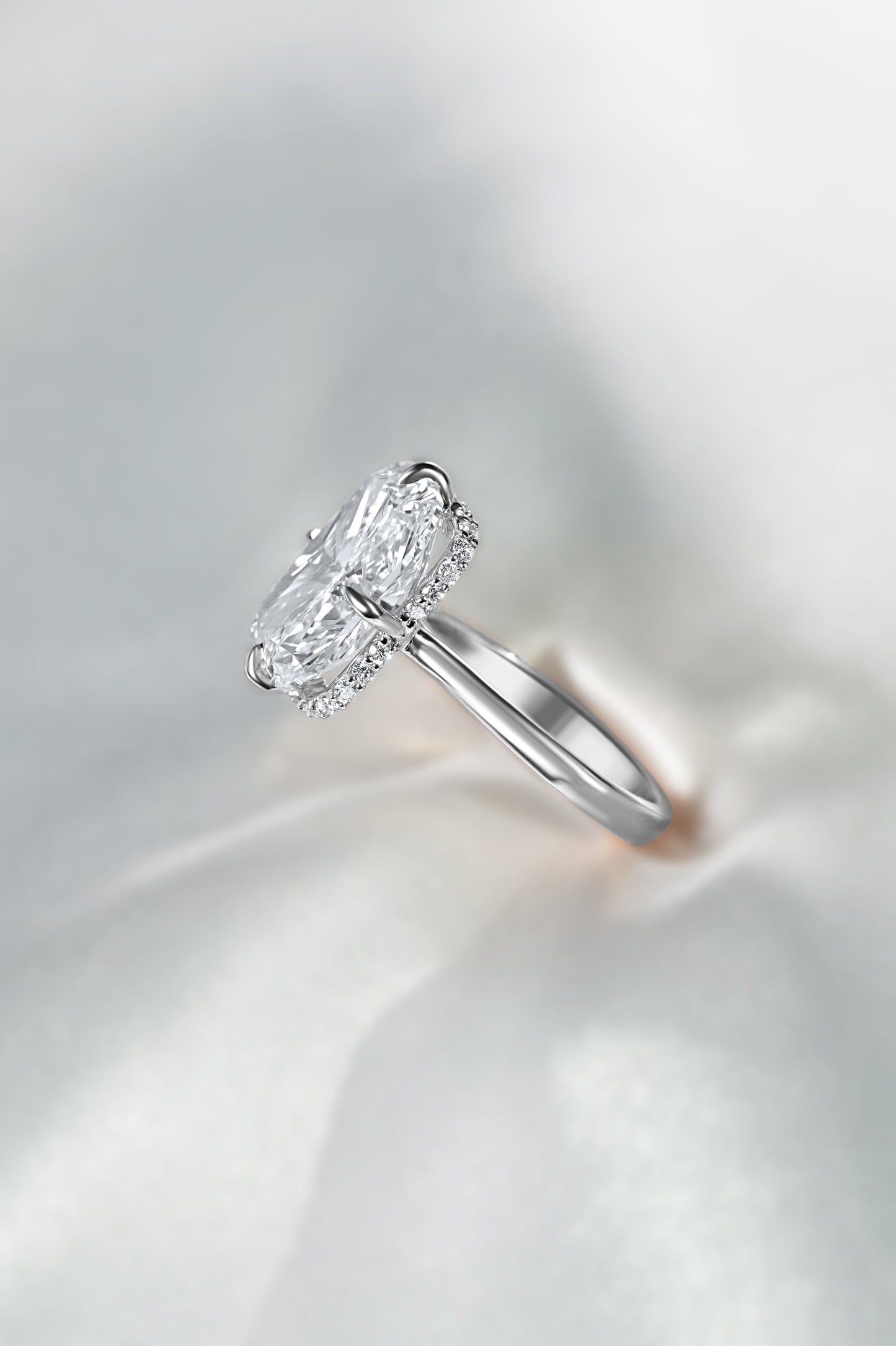 Cushion Diamond Hidden Halo Solitaire Compass Engagement Ring