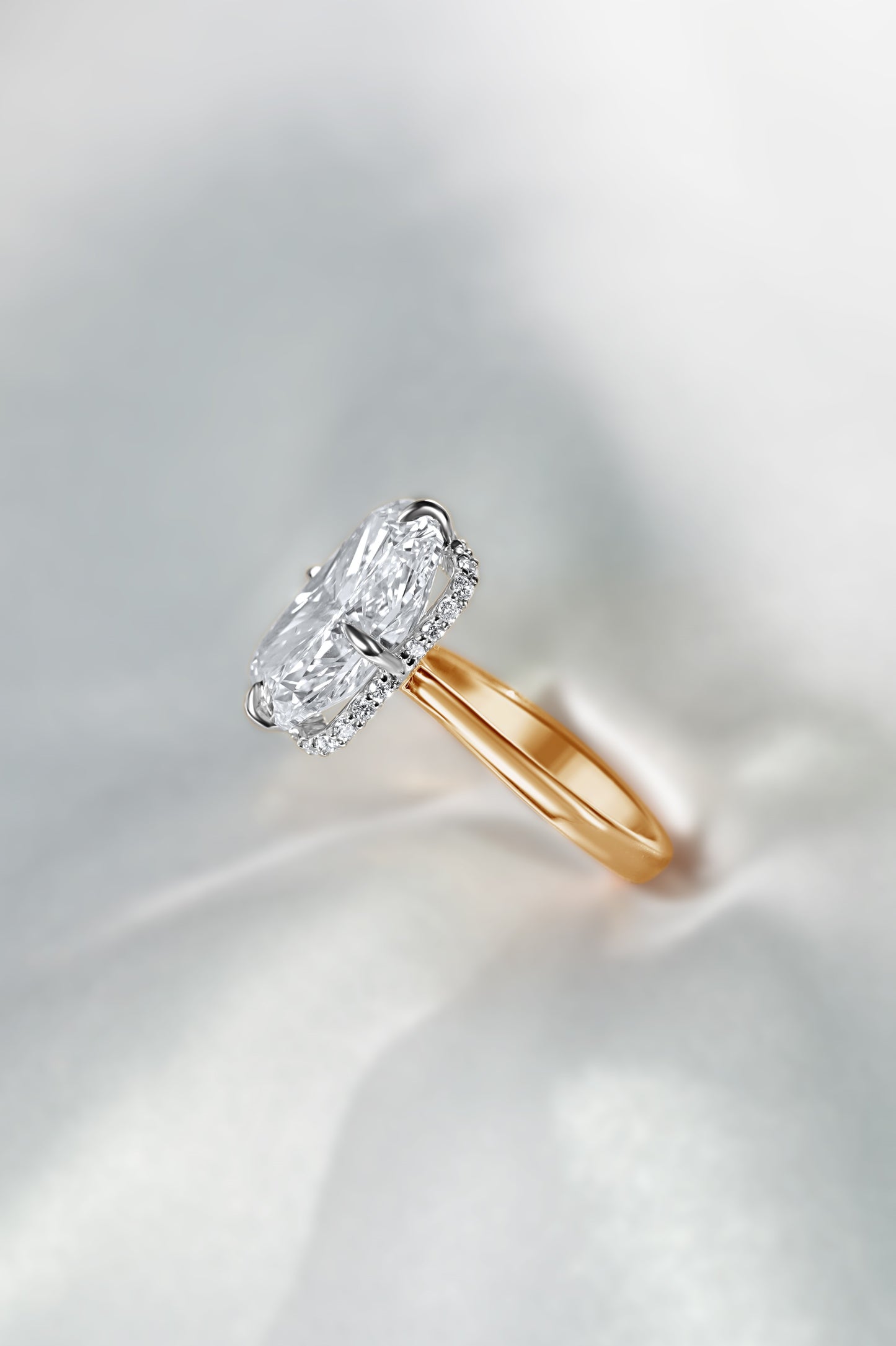 Cushion Diamond Hidden Halo Solitaire Compass Engagement Ring