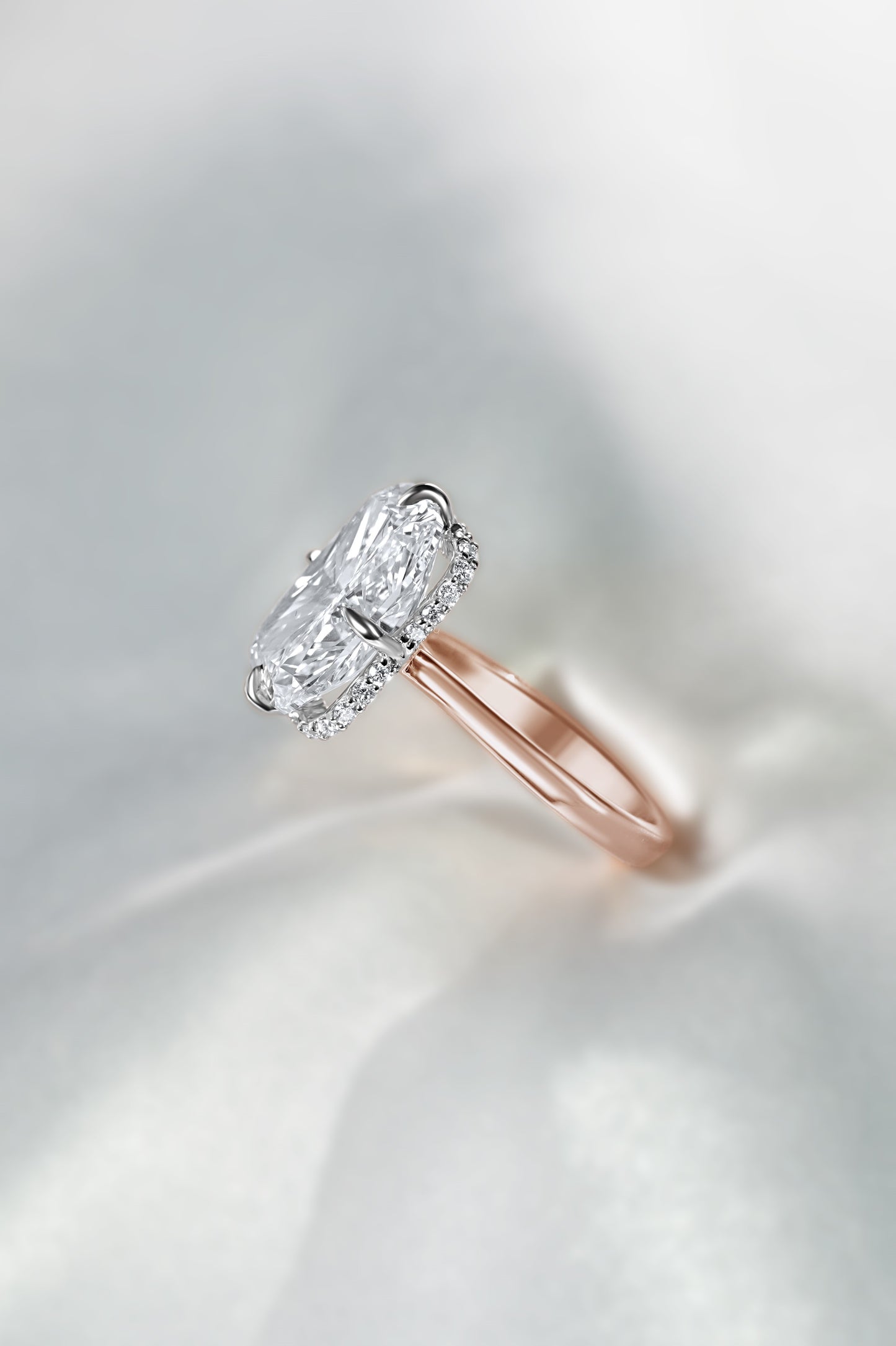 Cushion Diamond Hidden Halo Solitaire Compass Engagement Ring