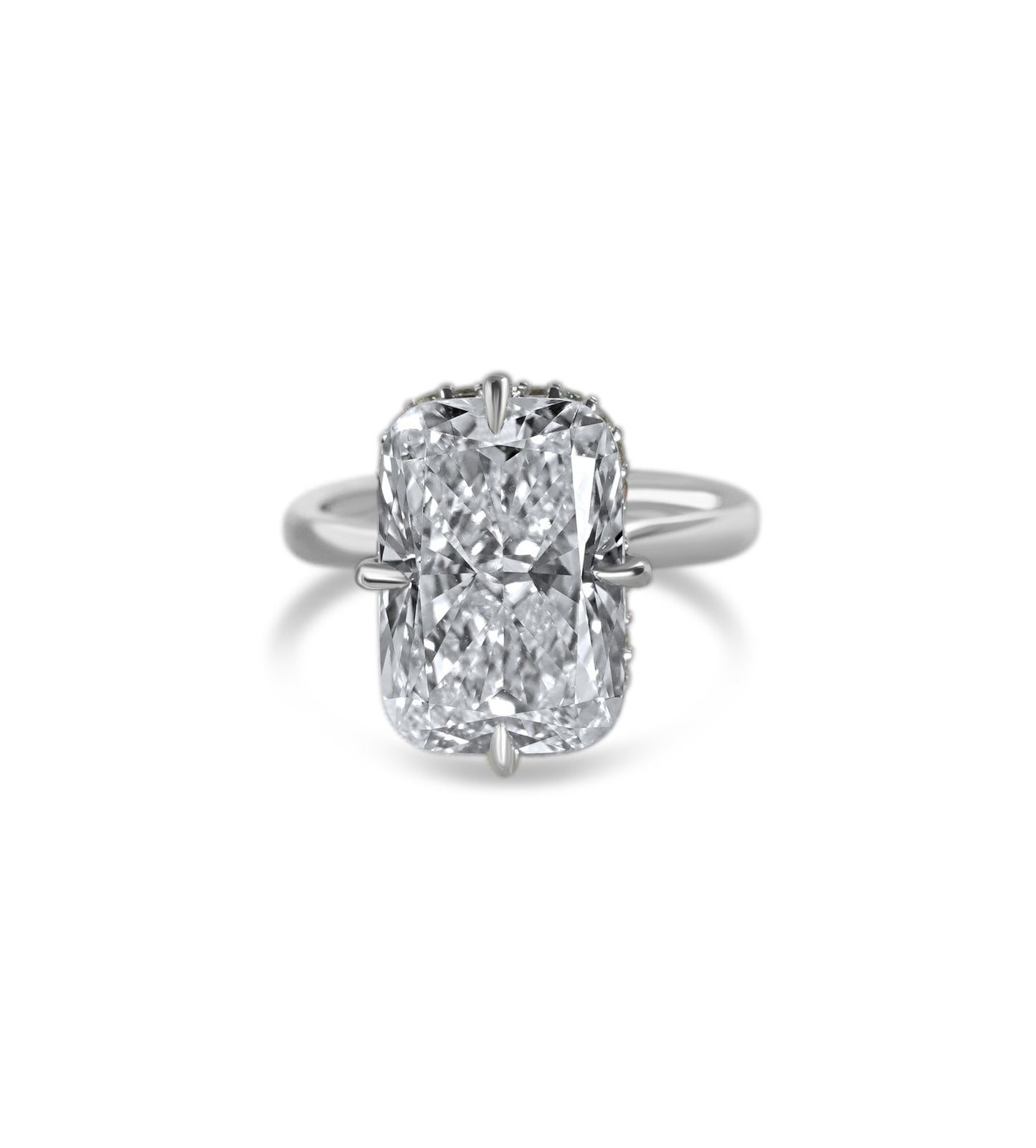 Cushion Diamond Hidden Halo Solitaire Compass Engagement Ring