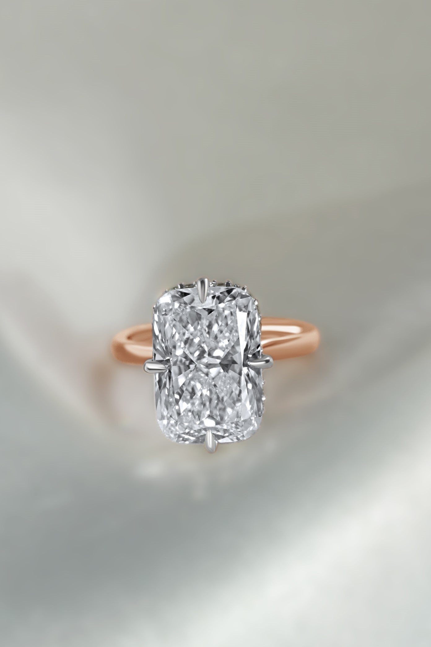 Cushion Diamond Hidden Halo Solitaire Compass Engagement Ring