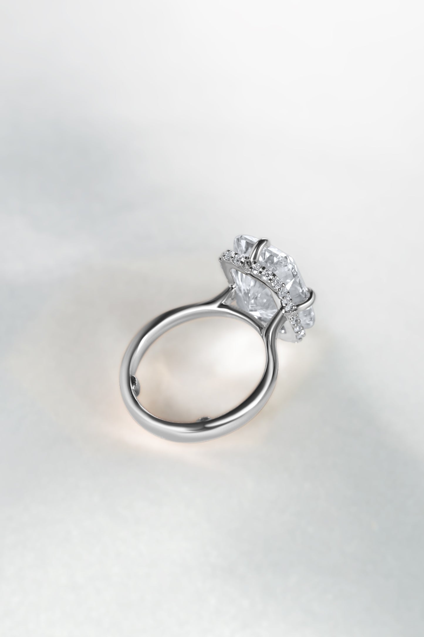 Cushion Diamond Hidden Halo Solitaire Compass Engagement Ring