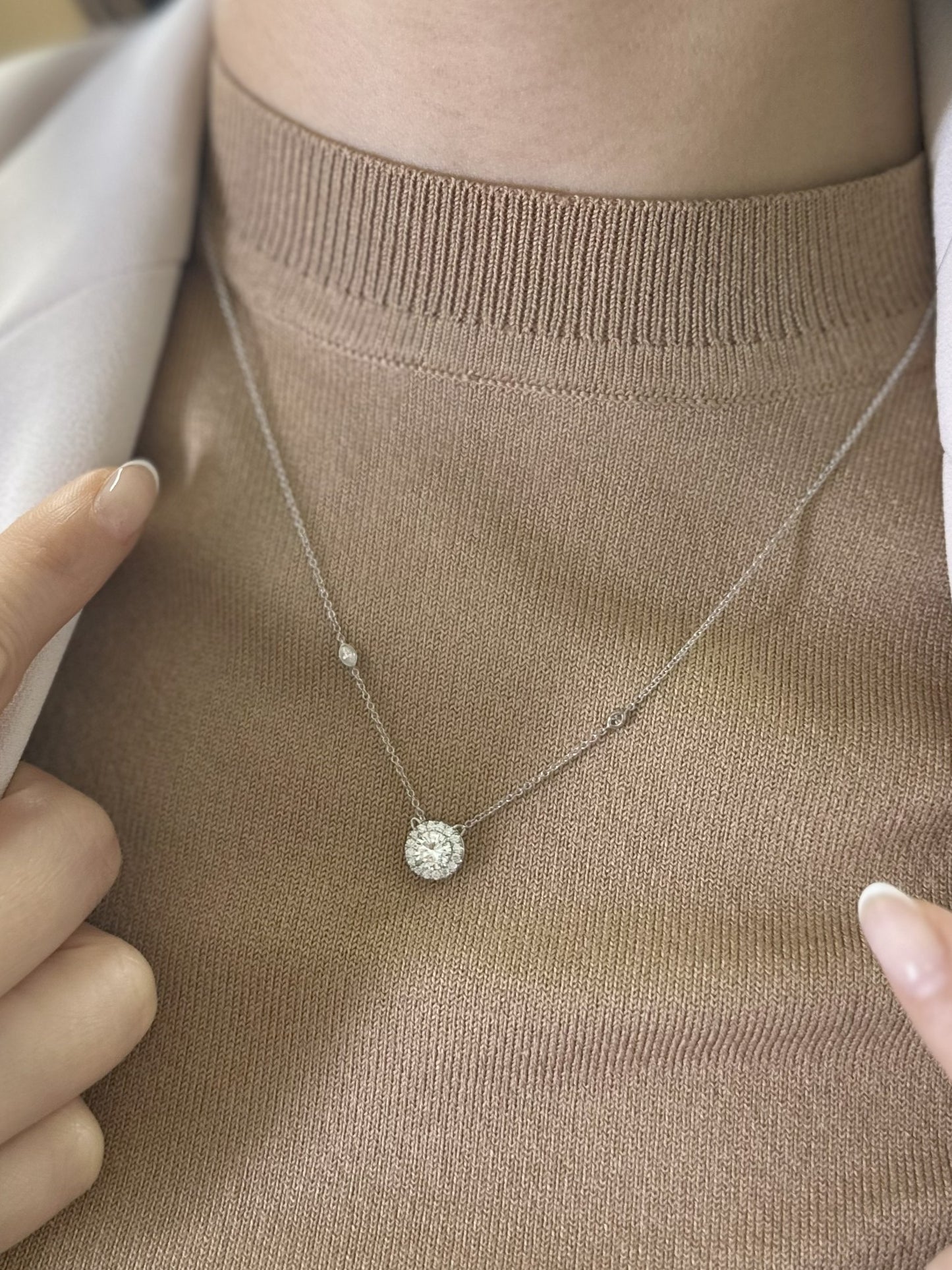 Diamond Halo Pendant with Marquise Diamond Necklace