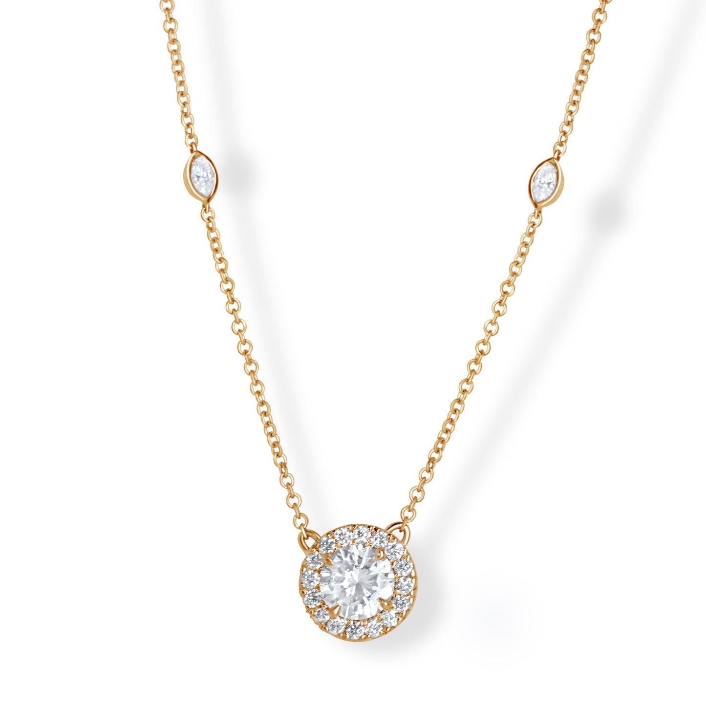 Diamond Halo Pendant with Marquise Diamond Necklace